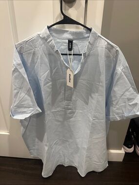 Men’s Light Blue Linen-Blend Short Sleeve Shirt